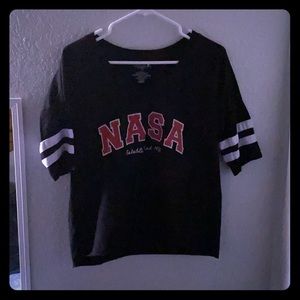 Black red and white v-necked t shirt